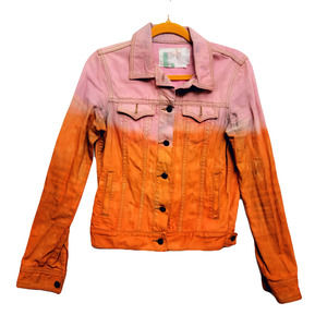 Long sleeve collared denim jacket pink orange Small buttoned